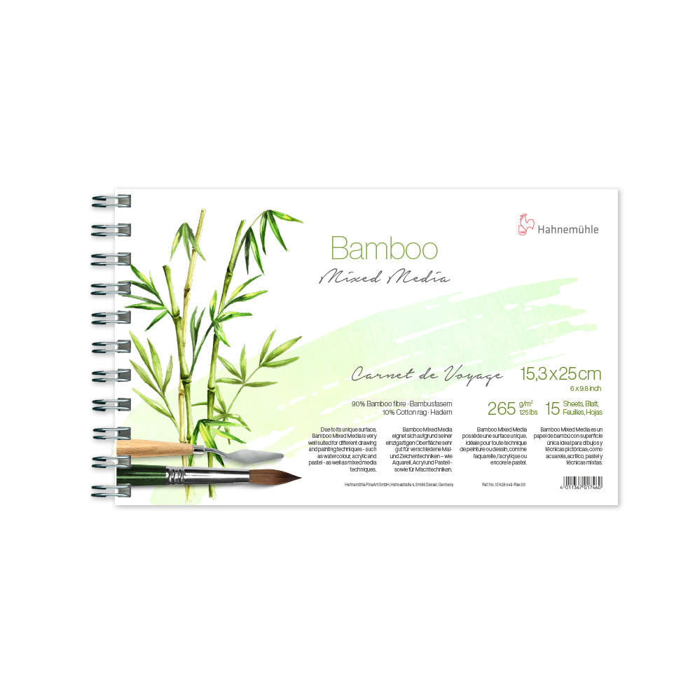 Spiral-bound bamboo watercolor paper on white background