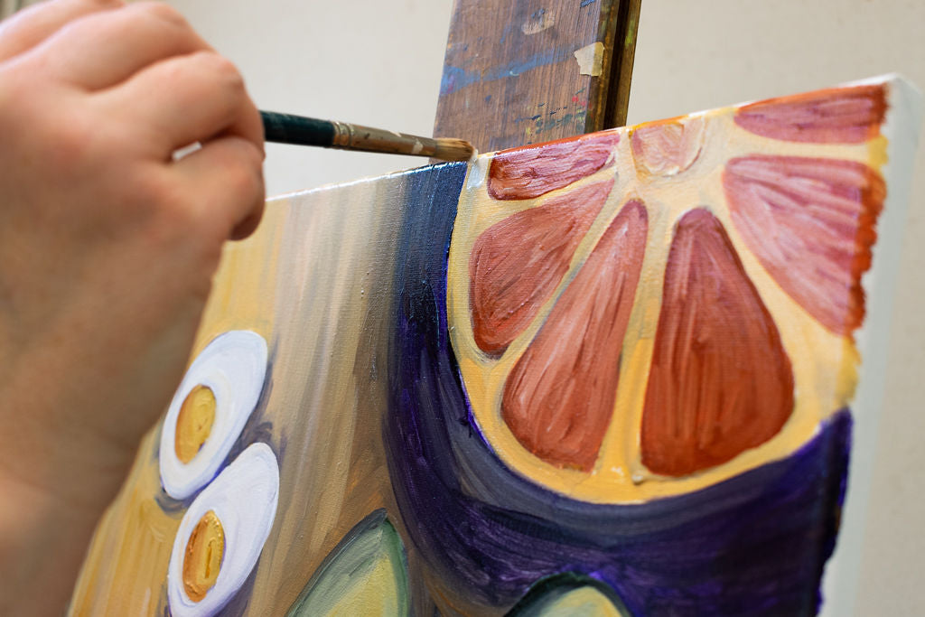 hand painting citrus on canvas