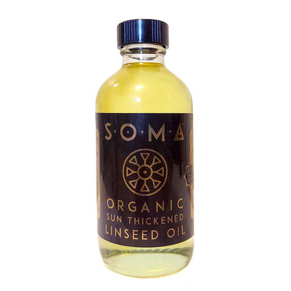 Four ounce bottle of Soma Organic Sun Thickened Linseed Oil